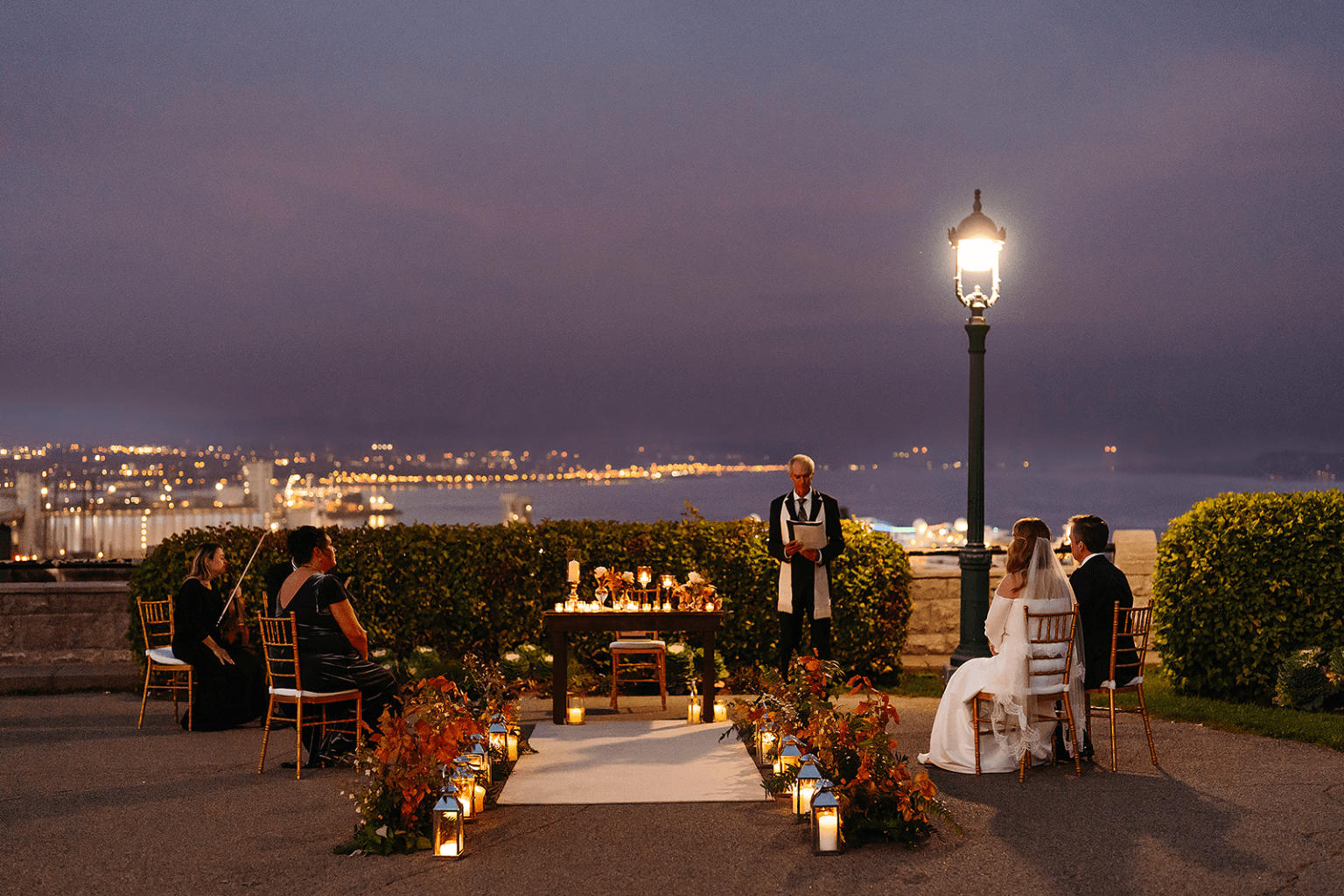 Quebec elopement photographer at Pierre Dugua de mons terrace for ceremony