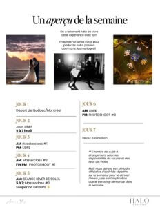 Horaire de la formation pour les photographes de mariage