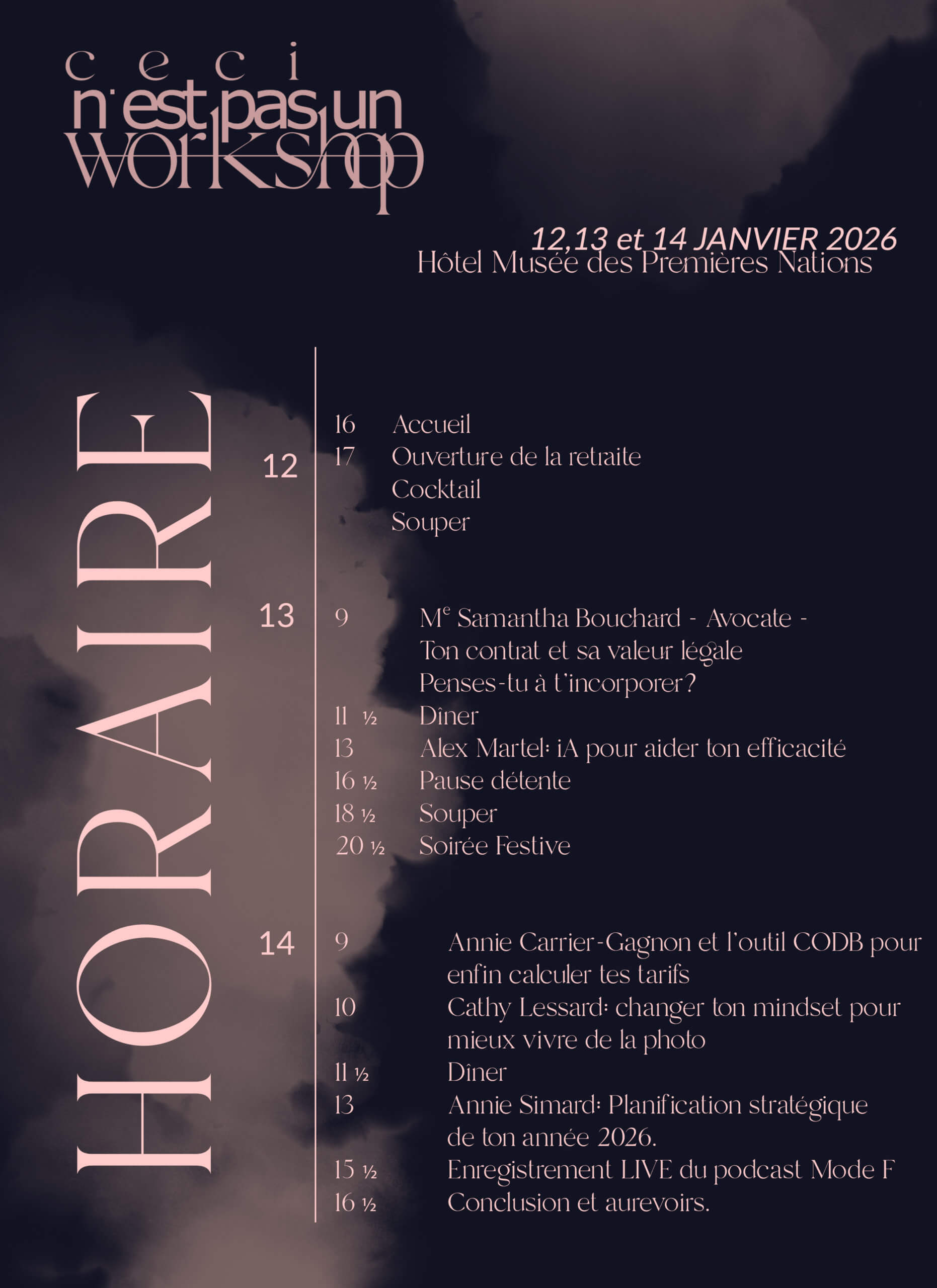 Horaire formation dans le cadre de Ceci n'est pas un workshop