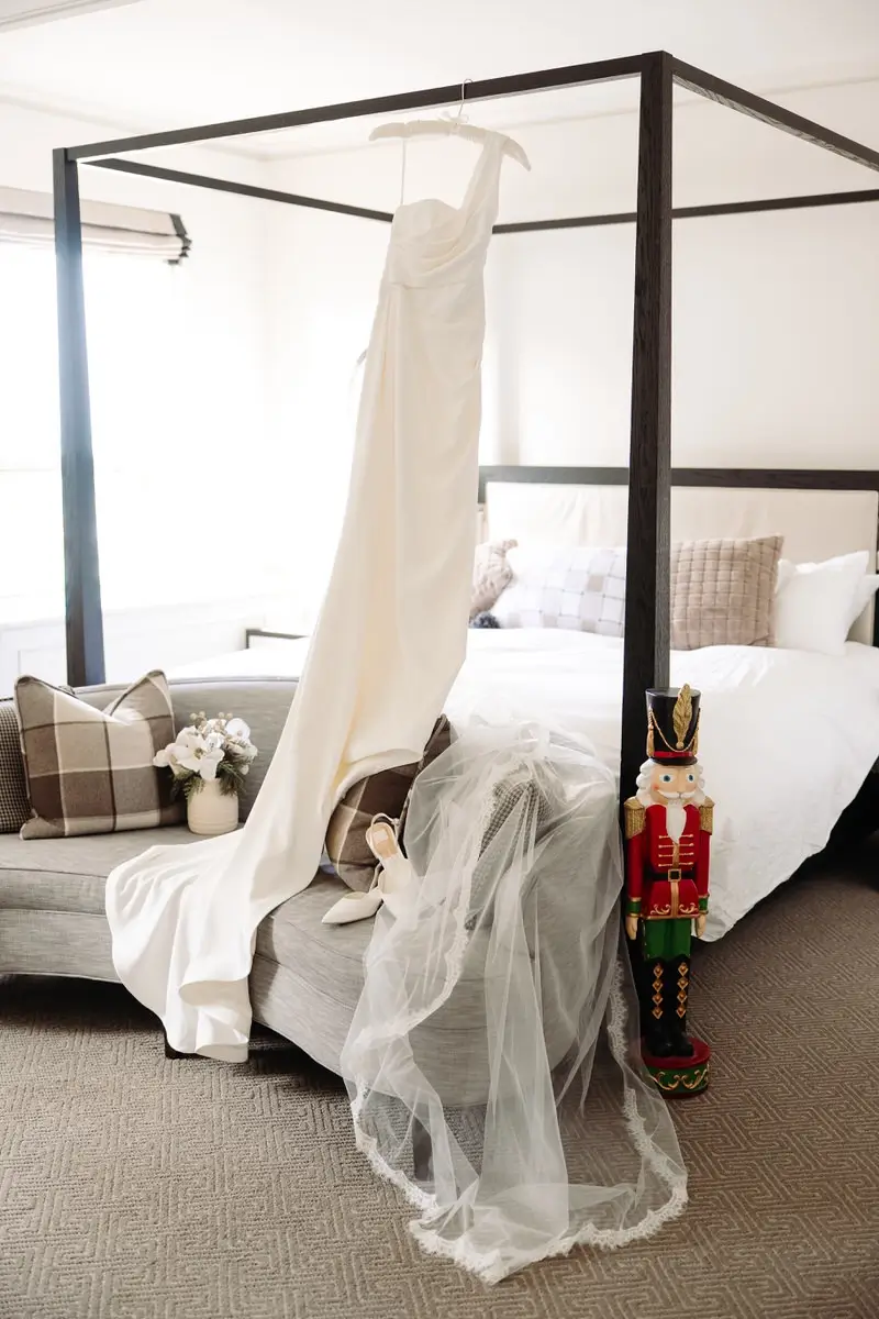 Wedding dress in the Churchill Suite at the Fairmont Chateau Frontenac