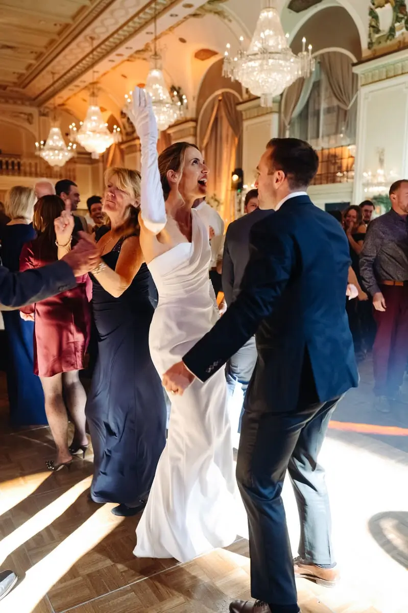 Bride and groom on the dance floor in the Chateau Frontenac's ballroom