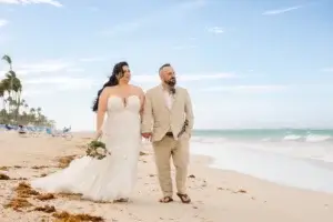 Bride and groom on the beach at Bahia Principe Explore Punta Cana