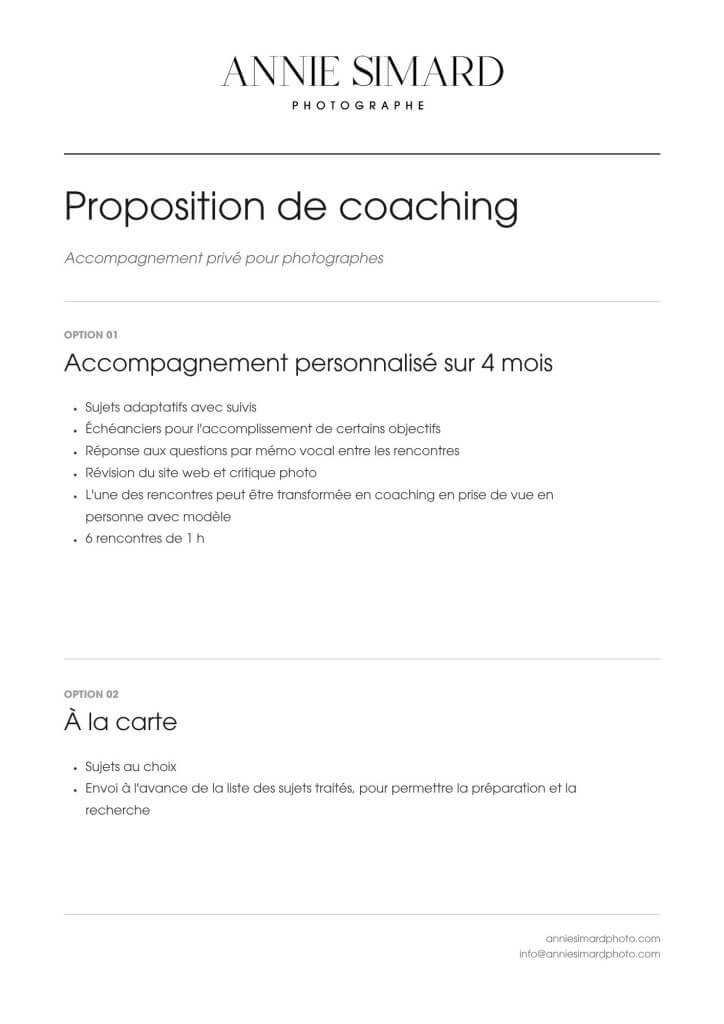 Proposition coaching privé - Annie Simard