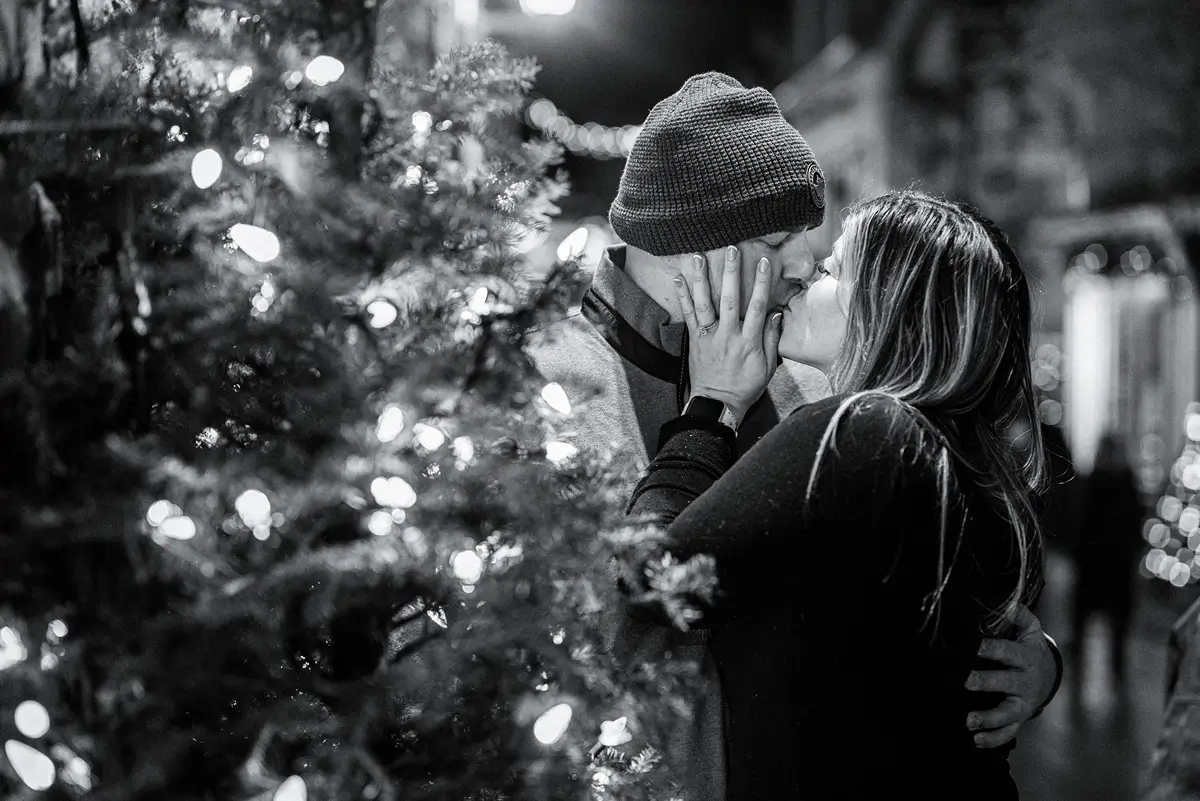 Newly engage couple at the Christmas Market in Quebec City
