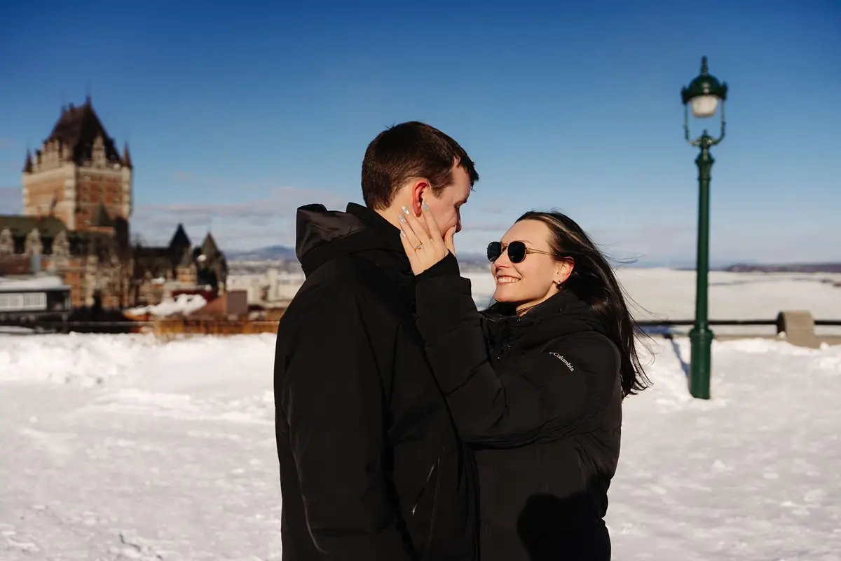 Newly engage couple at winter