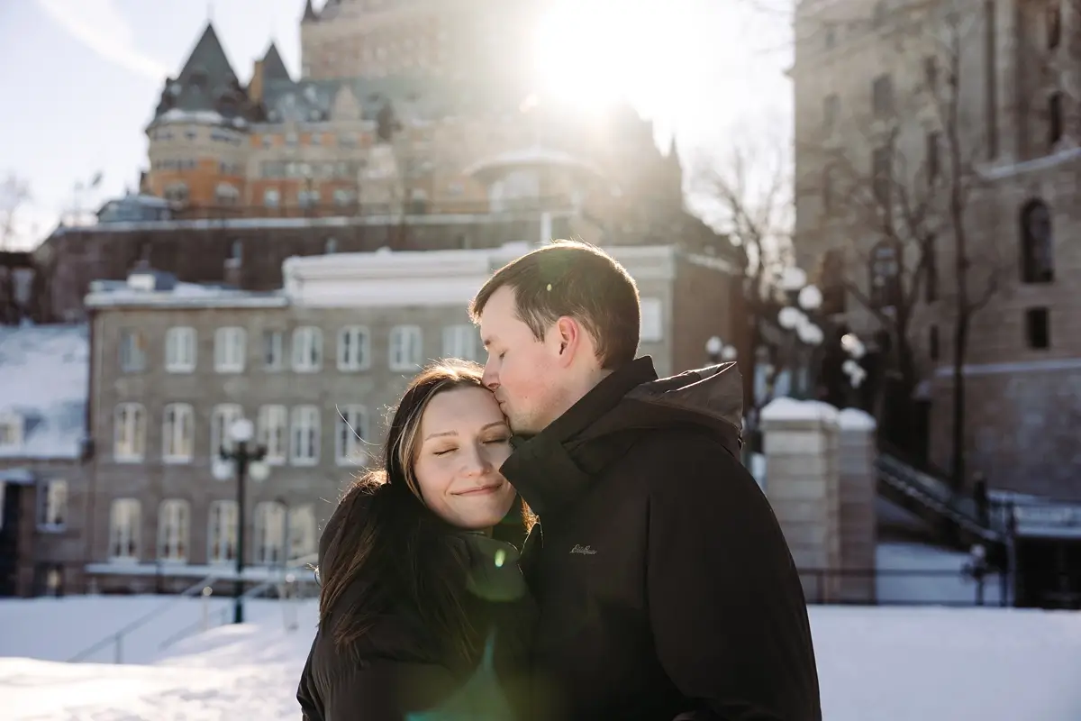 Engage couple at sunset.