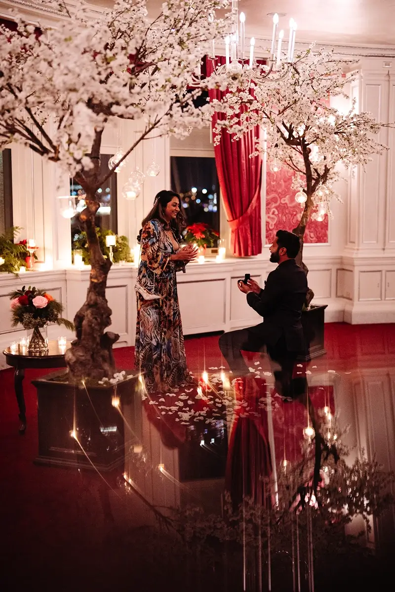 Popping the question with a ring in the Pink Room (Salon Rose_ at Fairmont Chateau Frontenac