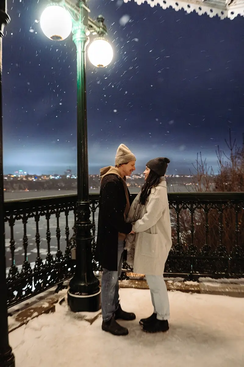 Winter storm with a couple in love